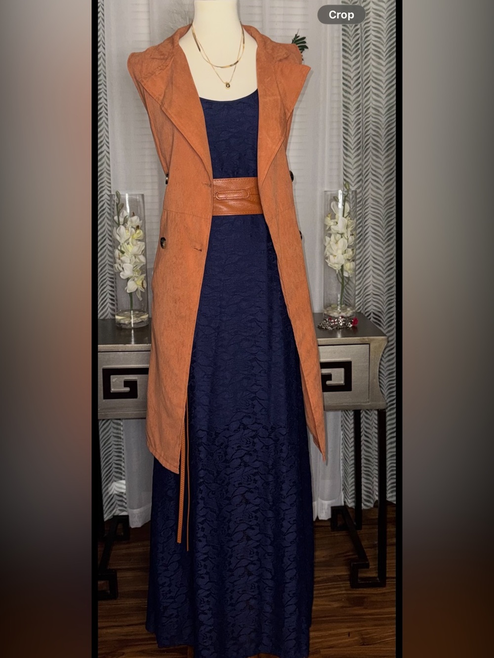 Tommy Bahama Sleeveless Floral Lace Maxi Dress Navy Blue